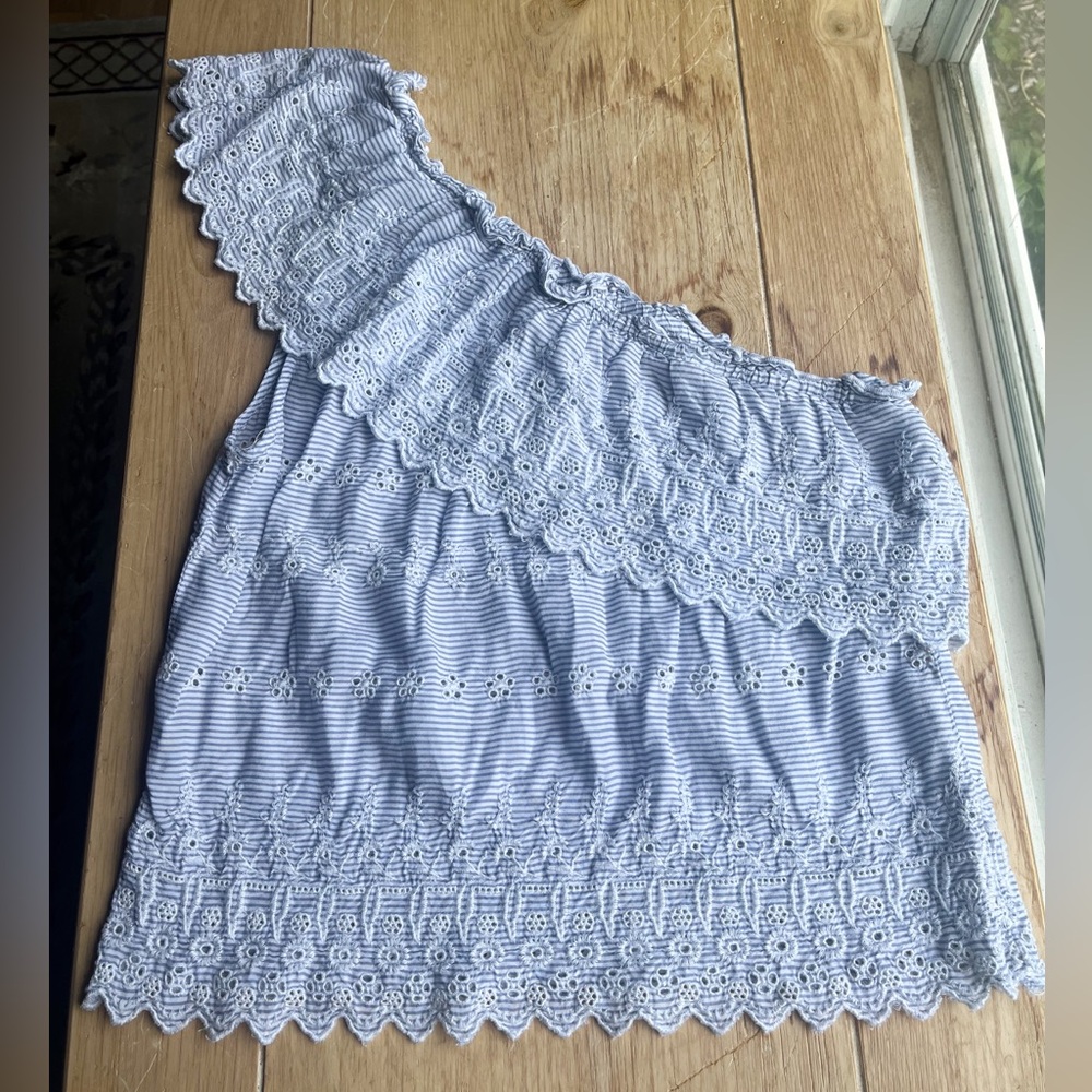 American Eagle | Women’s one-shoulder top | blue and white | size small
